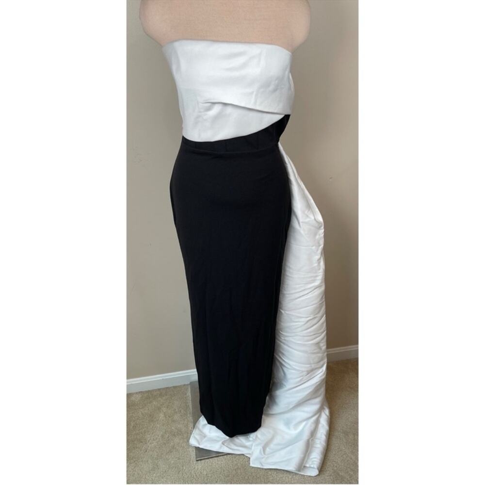 SOLACE LONDON Kinsley Strapless Ruched Draped Maxi Dress in Cream & Black Sz 0 - Picture 4 of 12